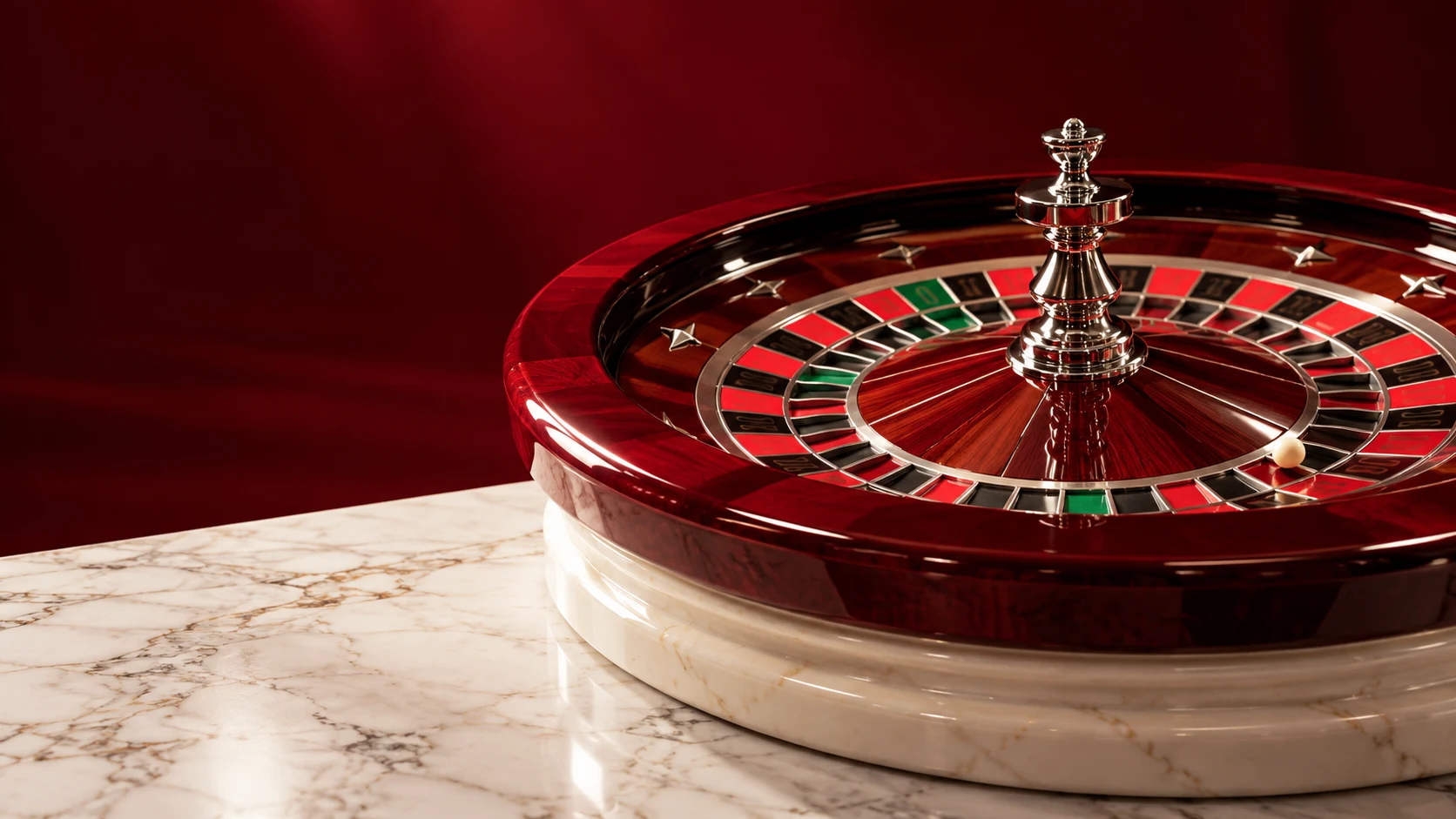 Ilustrasi mesin roulette premium dengan bodi merah rubi dan putih